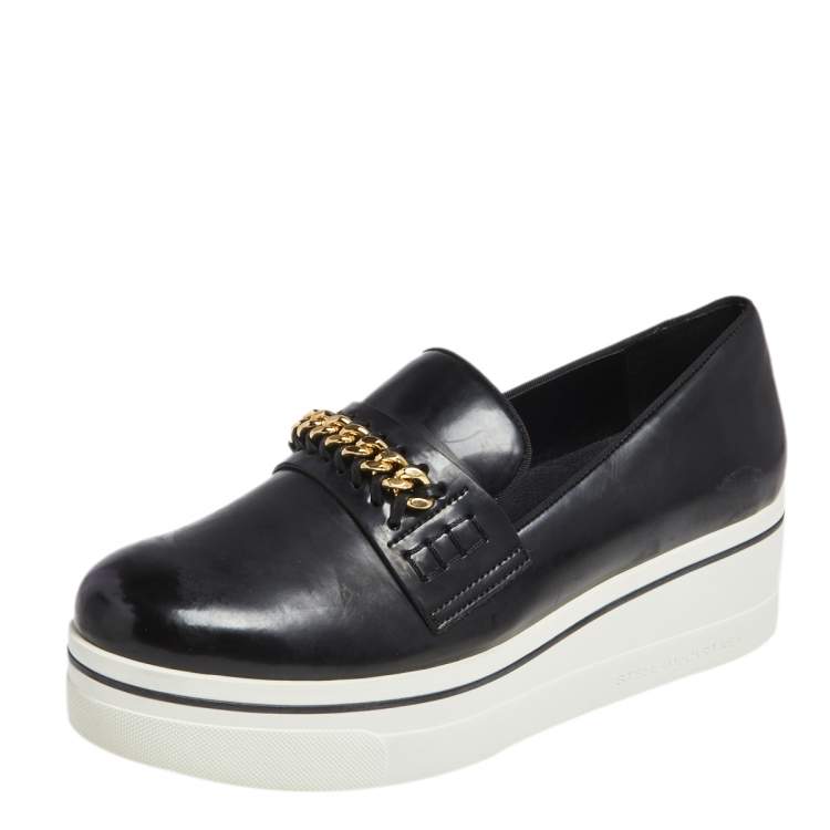 Pre Owned Stella McCartney Black Faux Leather Chain Link Slip On Sneakers Size 41
