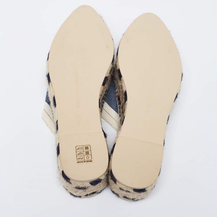 Pre Owned Stella McCartney Navy Blue/Beige Canvas Peep-Toe Espadrille Platform Sandals Size 39