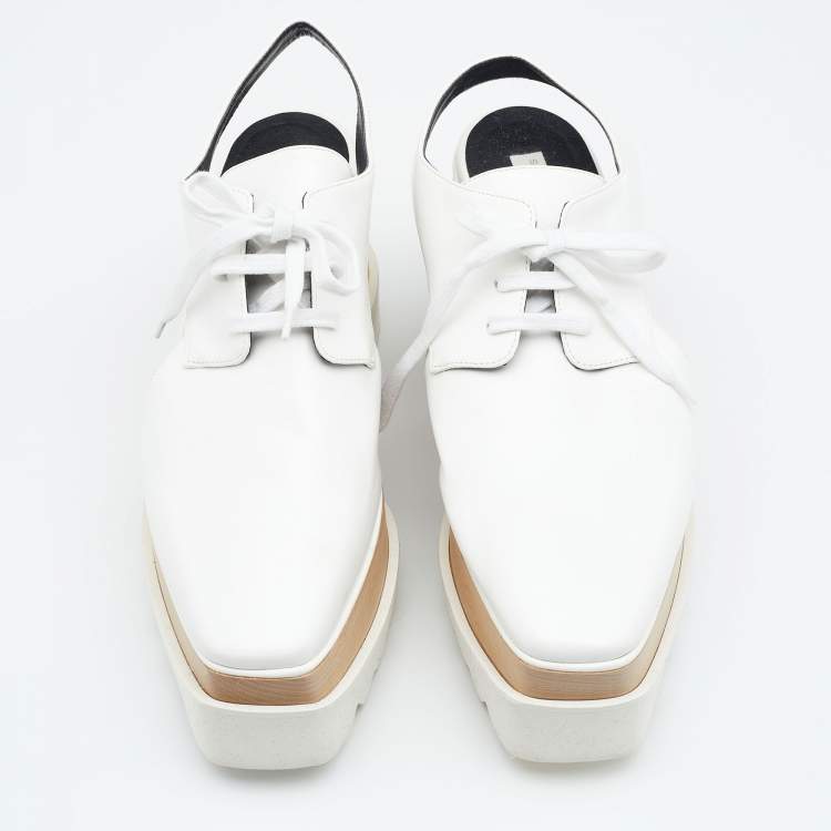 Pre Owned Stella McCartney White Faux Leather Elyse Cutout Platform Derby Size 38