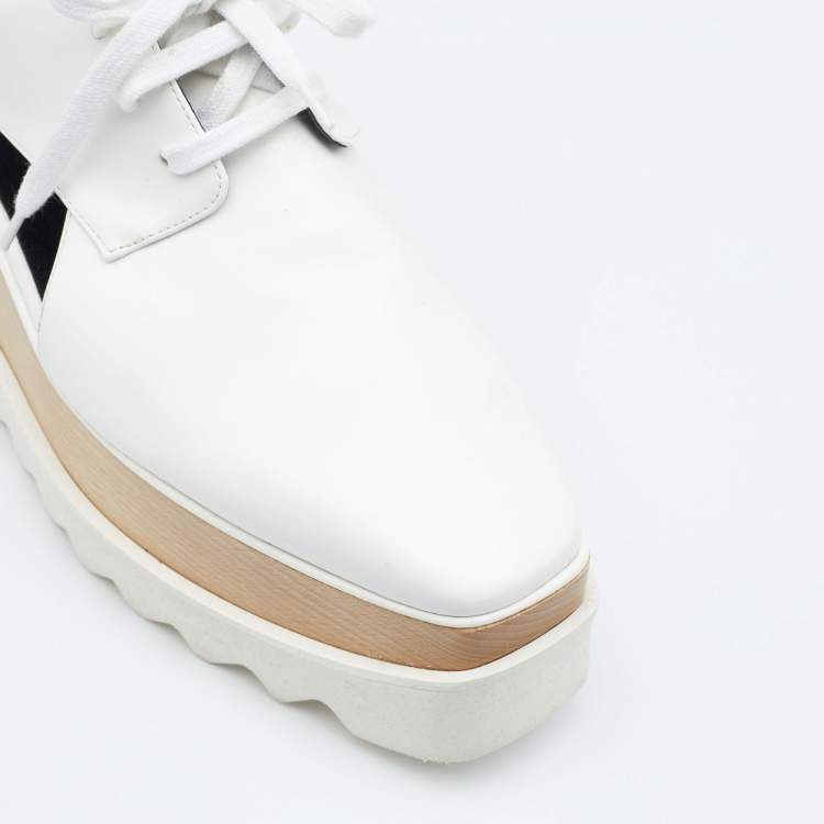 Pre Owned Stella McCartney White Faux Leather Elyse Cutout Platform Derby Size 38