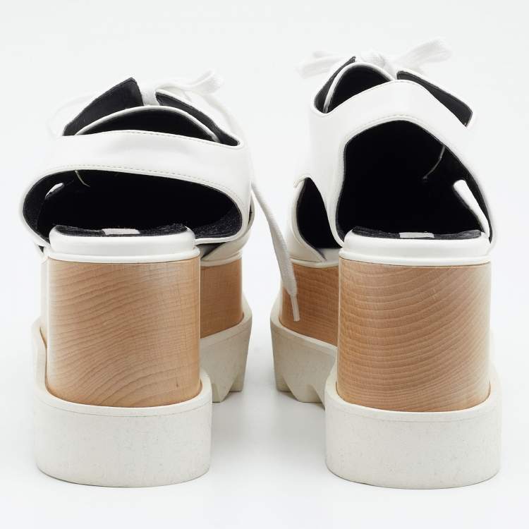 Pre Owned Stella McCartney White Faux Leather Elyse Cutout Platform Derby Size 38