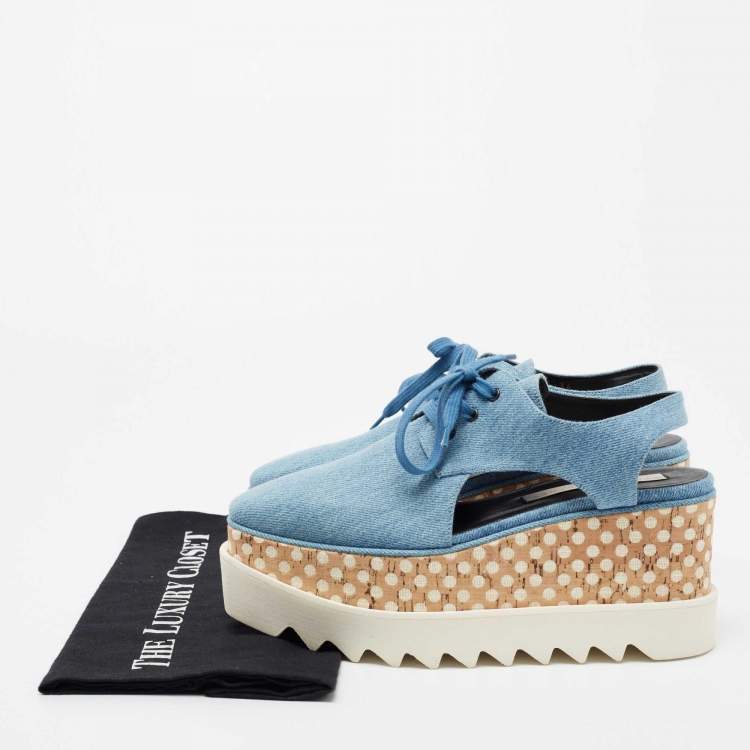 Pre Owned Stella McCartney Blue Denim Elyse Platform Slingback Derby Sneakers Size 36