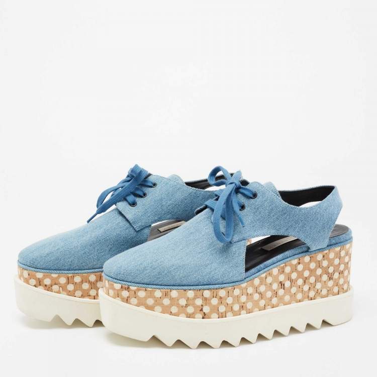Pre Owned Stella McCartney Blue Denim Elyse Platform Slingback Derby Sneakers Size 36