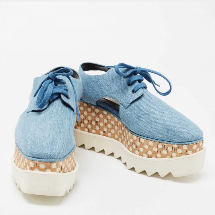 Pre Owned Stella McCartney Blue Denim Elyse Platform Slingback Derby Sneakers Size 36