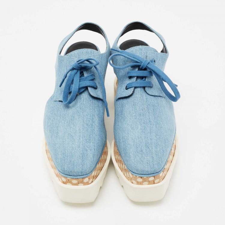 Pre Owned Stella McCartney Blue Denim Elyse Platform Slingback Derby Sneakers Size 36