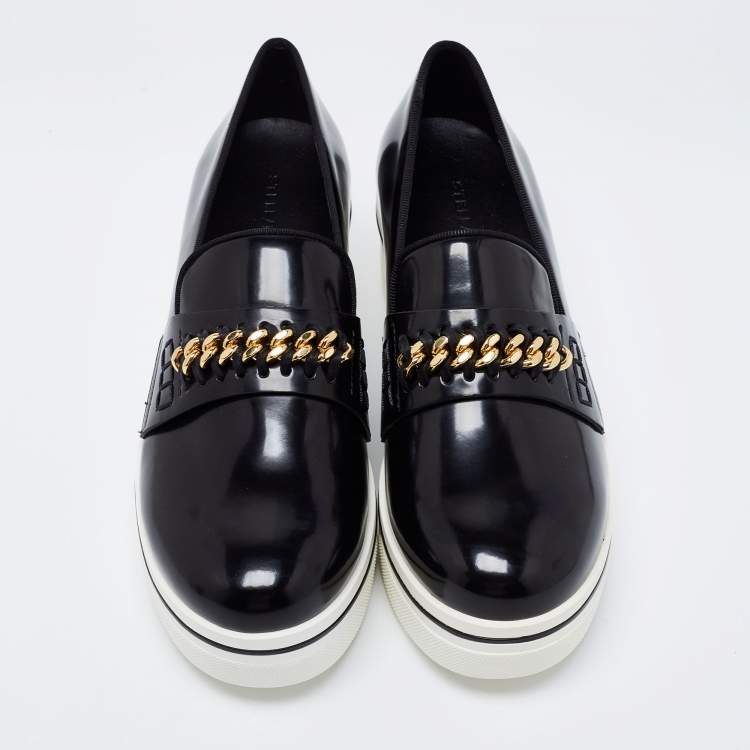 مملوكة مسبقًا Stella McCartney Black Faux Leather Chain Link Slip On Sneakers Size 40