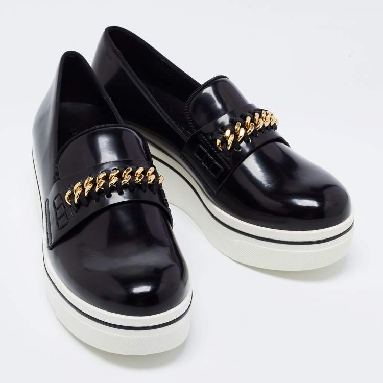 مملوكة مسبقًا Stella McCartney Black Faux Leather Chain Link Slip On Sneakers Size 40