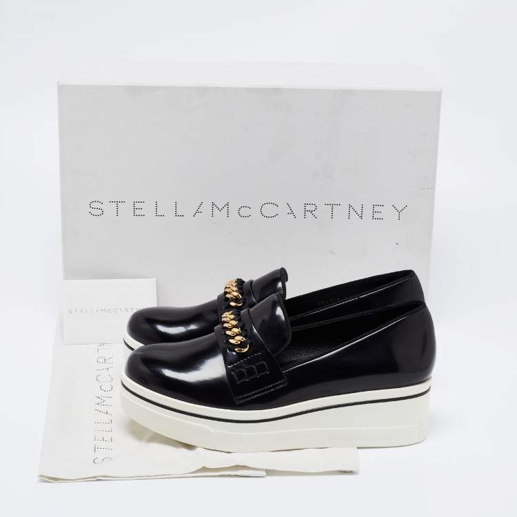 مملوكة مسبقًا Stella McCartney Black Faux Leather Chain Link Slip On Sneakers Size 40
