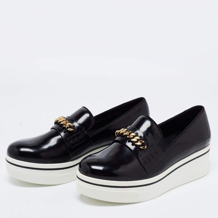مملوكة مسبقًا Stella McCartney Black Faux Leather Chain Link Slip On Sneakers Size 40