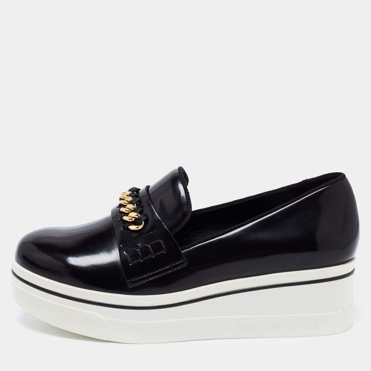 مملوكة مسبقًا Stella McCartney Black Faux Leather Chain Link Slip On Sneakers Size 40