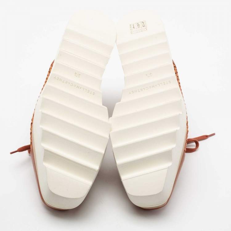 مملوكة مسبقًا Stella McCartney Tan Woven Faux Leather Elyse Lace-Up Platform Derby Sneakers Size 37.5