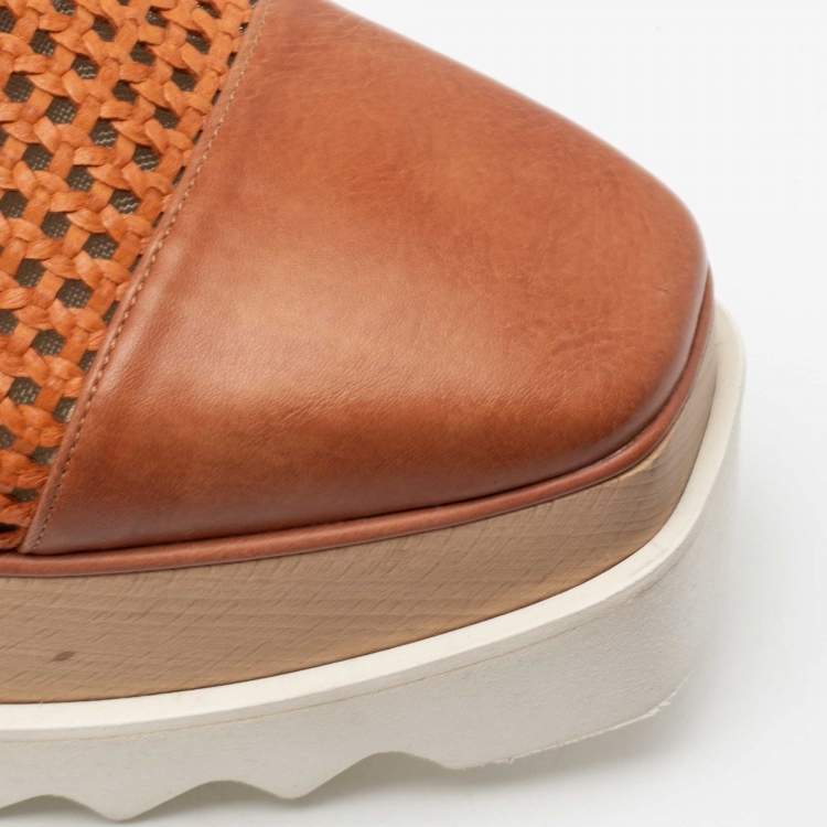 مملوكة مسبقًا Stella McCartney Tan Woven Faux Leather Elyse Lace-Up Platform Derby Sneakers Size 37.5