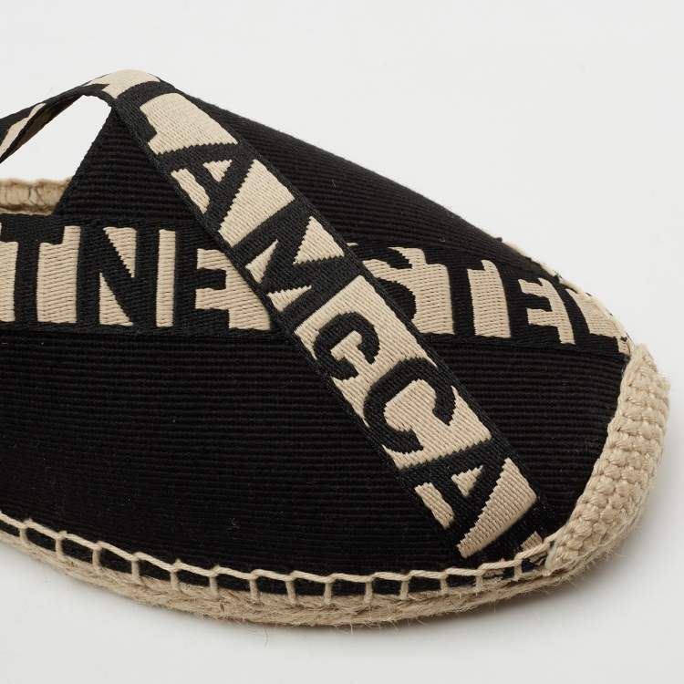 Pre Owned Stella McCartney Black/Beige Canvas And Fabric Gaia Macrame Ankle Wrap Espadrille Flats Size 38