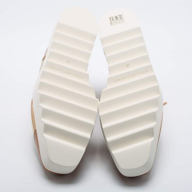 Pre Owned Stella McCartney Beige Faux Leather And Wood Elyse 80MM Platform Sneakers Size 39