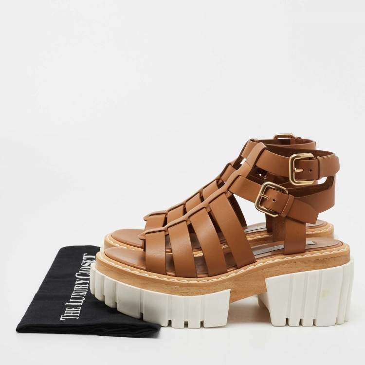 Pre Owned Stella McCartney Brown Faux Leather Emilie Gladiator Heeled Sandals Size 38