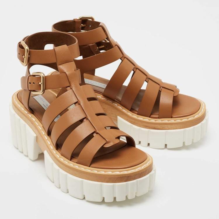 Pre Owned Stella McCartney Brown Faux Leather Emilie Gladiator Heeled Sandals Size 38