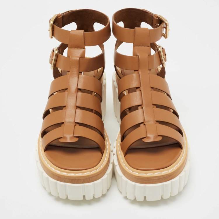 Pre Owned Stella McCartney Brown Faux Leather Emilie Gladiator Heeled Sandals Size 38