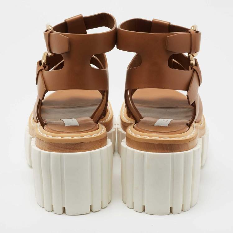 Pre Owned Stella McCartney Brown Faux Leather Emilie Gladiator Heeled Sandals Size 38