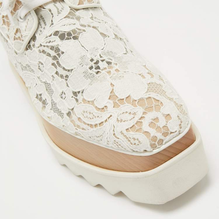 Pre Owned Stella McCartney Off White Lace Elyse Platform Derby Sneakers Size 39