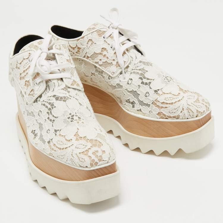 Pre Owned Stella McCartney Off White Lace Elyse Platform Derby Sneakers Size 39