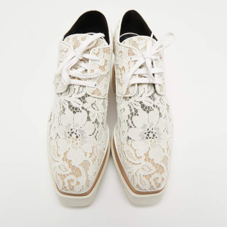 Pre Owned Stella McCartney Off White Lace Elyse Platform Derby Sneakers Size 39