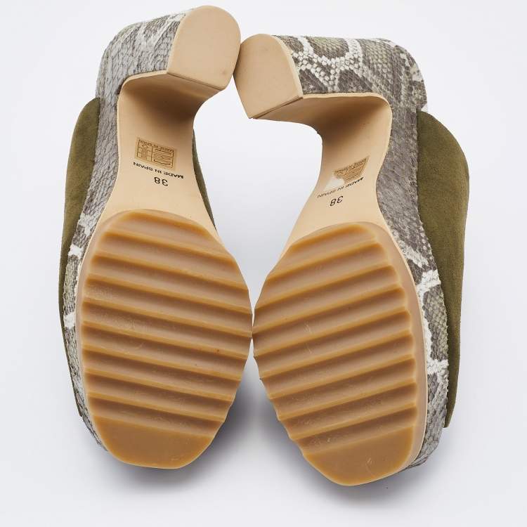 Pre Owned Stella McCartney Olive Green Faux Suede Platform Mules Size 38