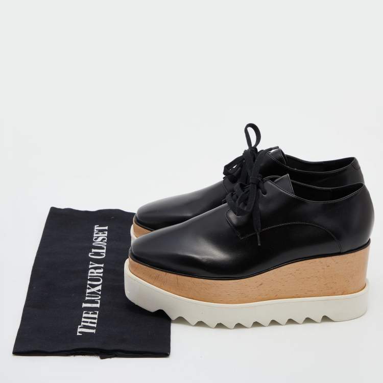 Pre Owned Stella McCartney Black Faux Leather Elyse Platform Derby Sneakers Size 36