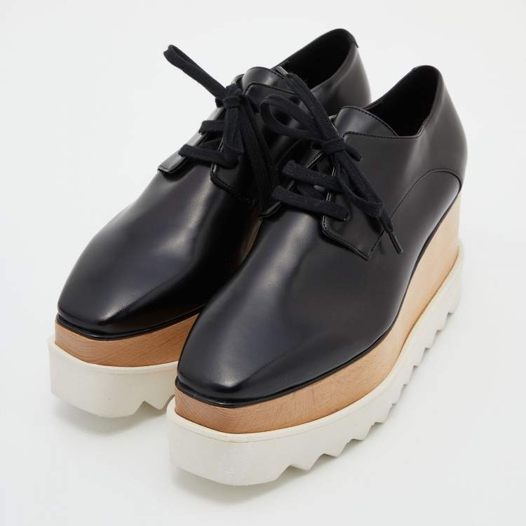 Pre Owned Stella McCartney Black Faux Leather Elyse Platform Derby Sneakers Size 36