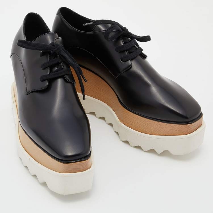 Pre Owned Stella McCartney Black Faux Leather Elyse Platform Derby Sneakers Size 36