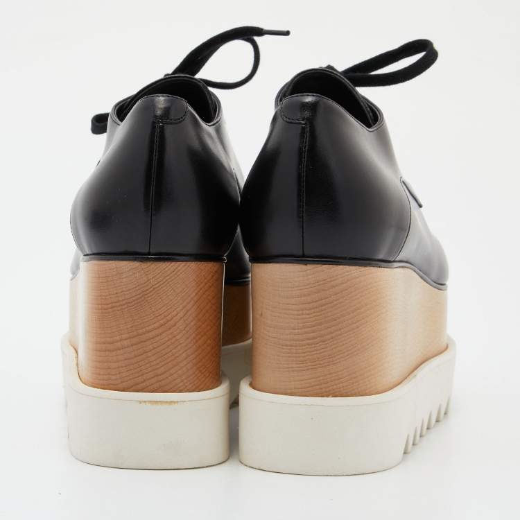 Pre Owned Stella McCartney Black Faux Leather Elyse Platform Derby Sneakers Size 36