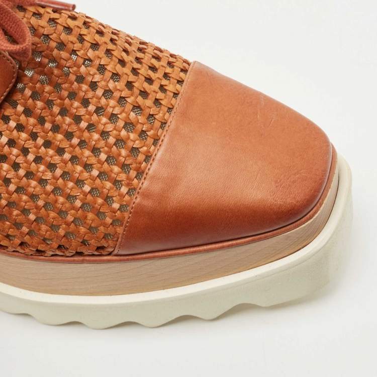 Pre Owned Stella McCartney Brown Faux Cut Out Leather Elyse Platform Derby Sneakers Size 38