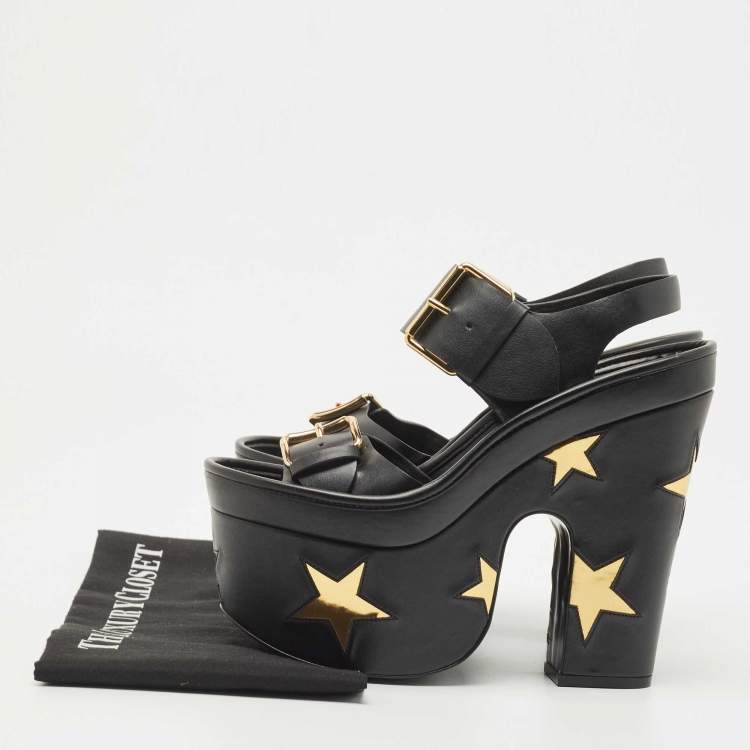 Pre Owned Stella McCartney Black Faux Leather Platform Ankle Strap Sandals Size 38