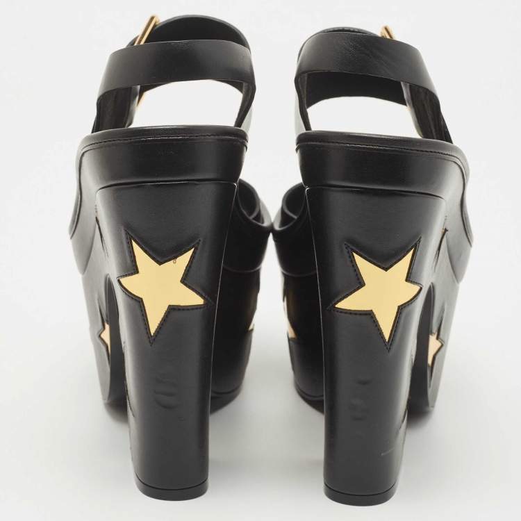 Pre Owned Stella McCartney Black Faux Leather Platform Ankle Strap Sandals Size 38