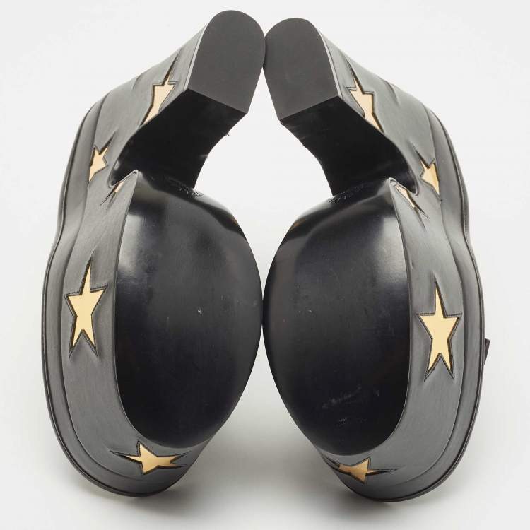 Pre Owned Stella McCartney Black Faux Leather Platform Ankle Strap Sandals Size 38