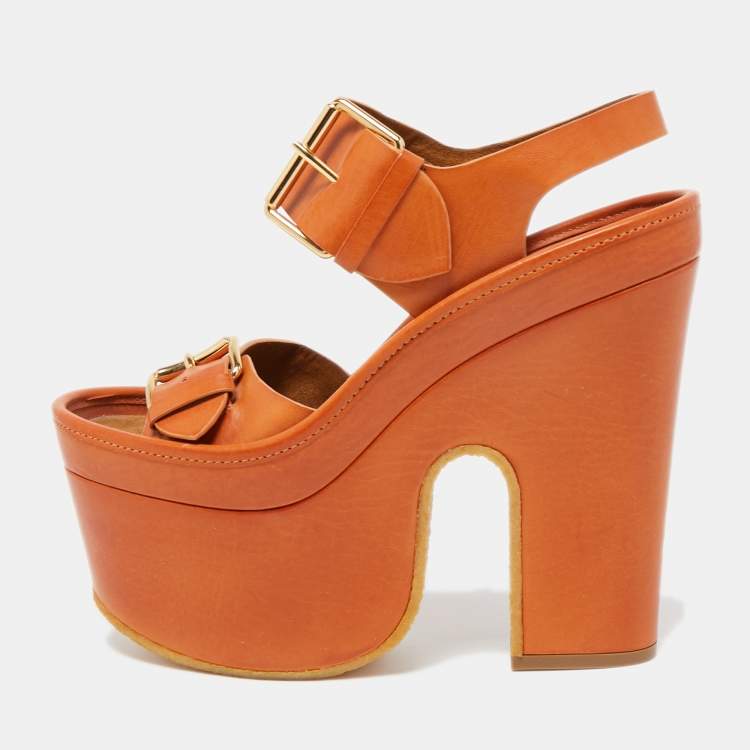 Pre Owned Stella McCartney Brown Faux Leather Block Heel Platform Sandals Size 38
