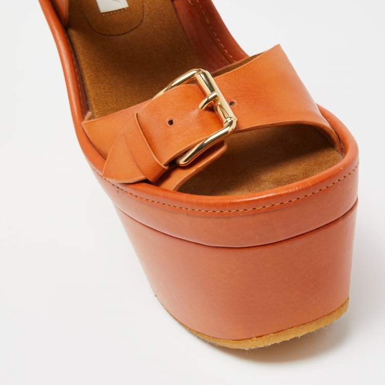 Pre Owned Stella McCartney Brown Faux Leather Block Heel Platform Sandals Size 38