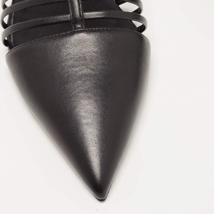 Pre Owned Stella McCartney Black Faux Leather Strappy Slingback Flat Sandals Size 37