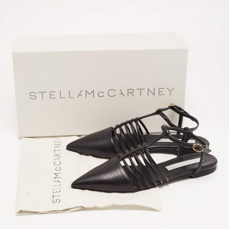 Pre Owned Stella McCartney Black Faux Leather Strappy Slingback Flat Sandals Size 37