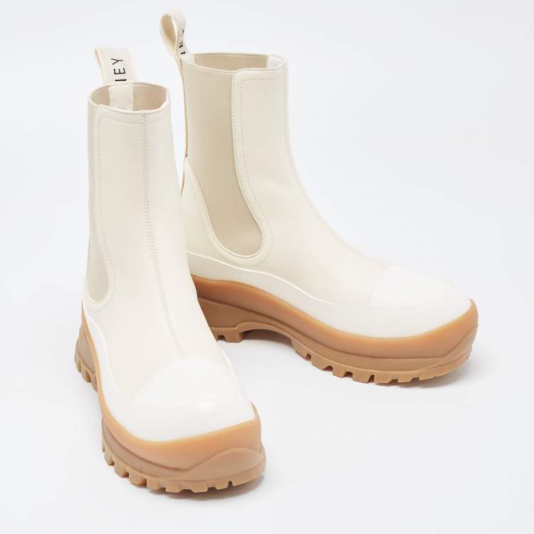Pre Owned Stella McCartney White Faux Leather and Fabric Chelsea Boots Size 39