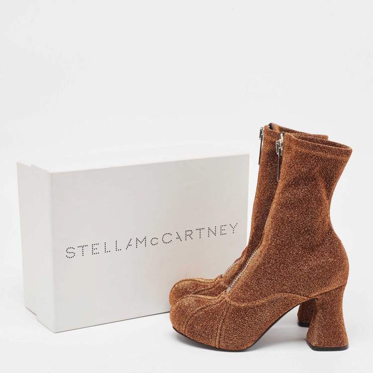 Pre Owned Stella McCartney Brown/Gold Lurex Groove Ankle Boots Size 37.5