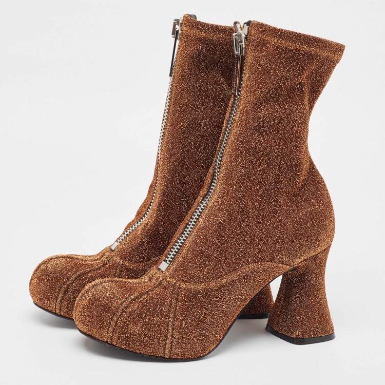 Pre Owned Stella McCartney Brown/Gold Lurex Groove Ankle Boots Size 37.5