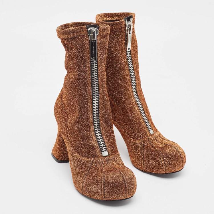 Pre Owned Stella McCartney Brown/Gold Lurex Groove Ankle Boots Size 37.5
