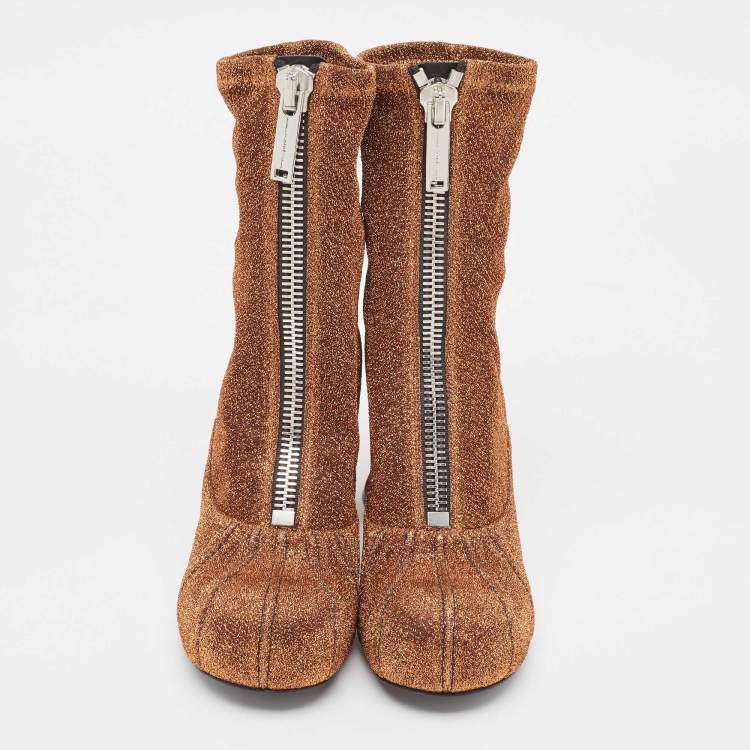 Pre Owned Stella McCartney Brown/Gold Lurex Groove Ankle Boots Size 37.5