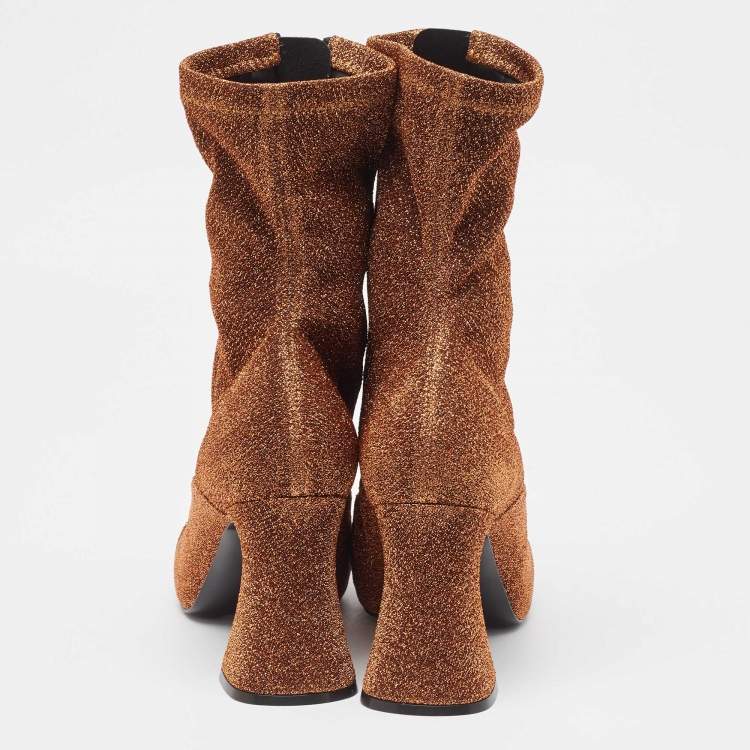 Pre Owned Stella McCartney Brown/Gold Lurex Groove Ankle Boots Size 37.5