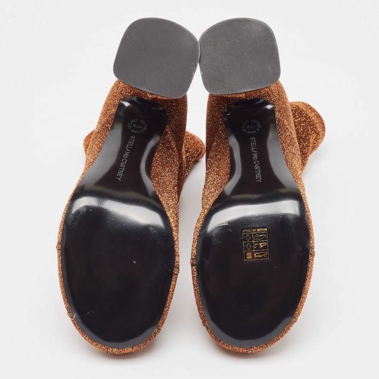 Pre Owned Stella McCartney Brown/Gold Lurex Groove Ankle Boots Size 37.5