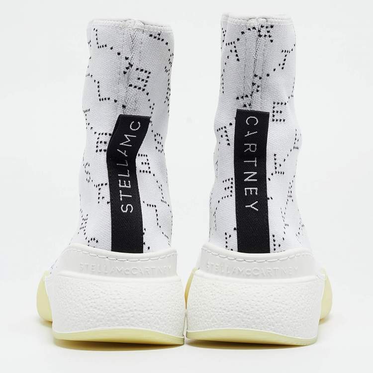 Pre Owned Stella McCartney White/Black Monogram Knit Fabric Loop Sneakers Size 39