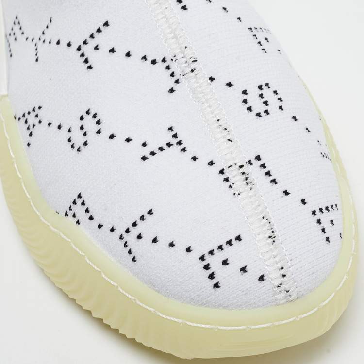 Pre Owned Stella McCartney White/Black Monogram Knit Fabric Loop Sneakers Size 39