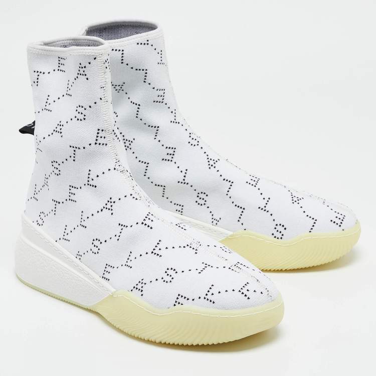 Pre Owned Stella McCartney White/Black Monogram Knit Fabric Loop Sneakers Size 39