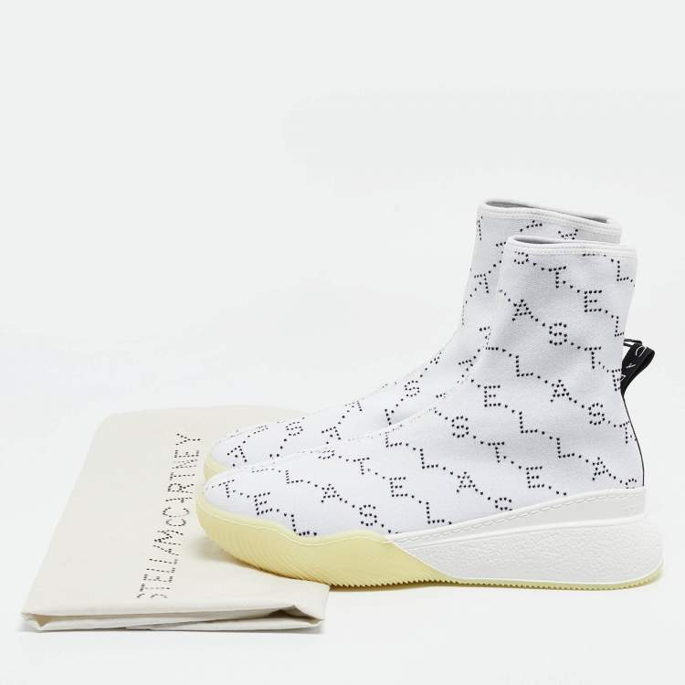 Pre Owned Stella McCartney White/Black Monogram Knit Fabric Loop Sneakers Size 39