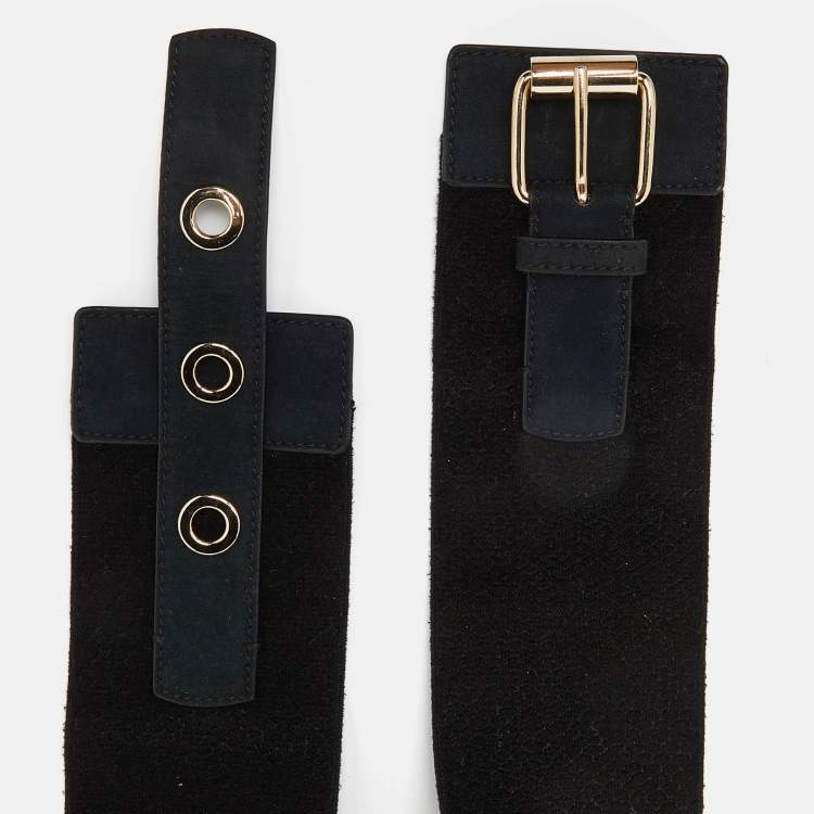 Pre Owned Stella McCartney Black Elastic and Faux Suede Buckle Wide Belt 70CM